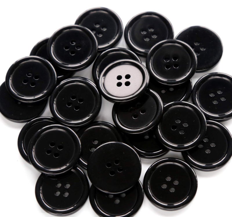 GANSSIA 1 Inch (25mm) Black Resin Buttons Sewing Flatback Button for Garment DIY Craft Decoration Pack of 50PCS - Image 1